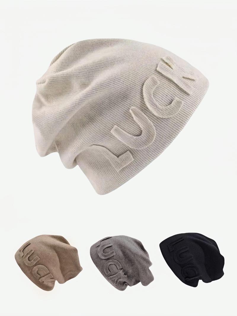 Letter Pattern Beanie Hat, Casual Thickened Ear Protection Cap for Fall & Winter, Fashion Accessories for Both Men & Women, Winter Skull Cap