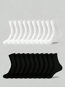 10 Pairs Teen Crew Socks, All Season Plain Mid-Calf, Men's Business Long Socks, Casual Sports Basketball Socks, Comfortable Versatile Sock Set Foot