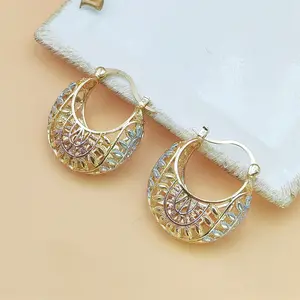 Tri Tone Hollow Filigree Dome Hoop Earrings Two Tone Metal Cutout Click Top Ear Buckles Minimalist Luxury Statement Jewelry For Women
