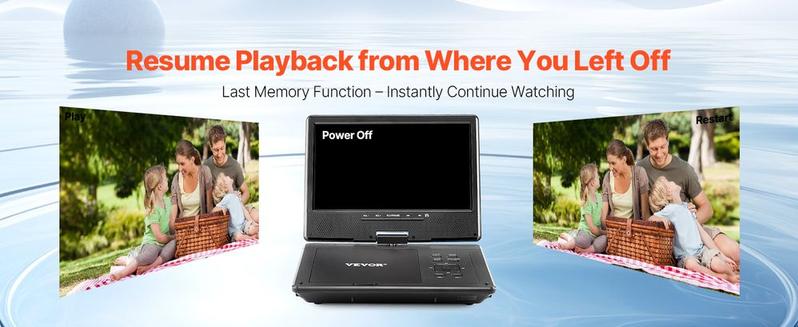 VEVOR Portable DVD Player 9 in HD Swivel Screen 4 Hours-in Battery