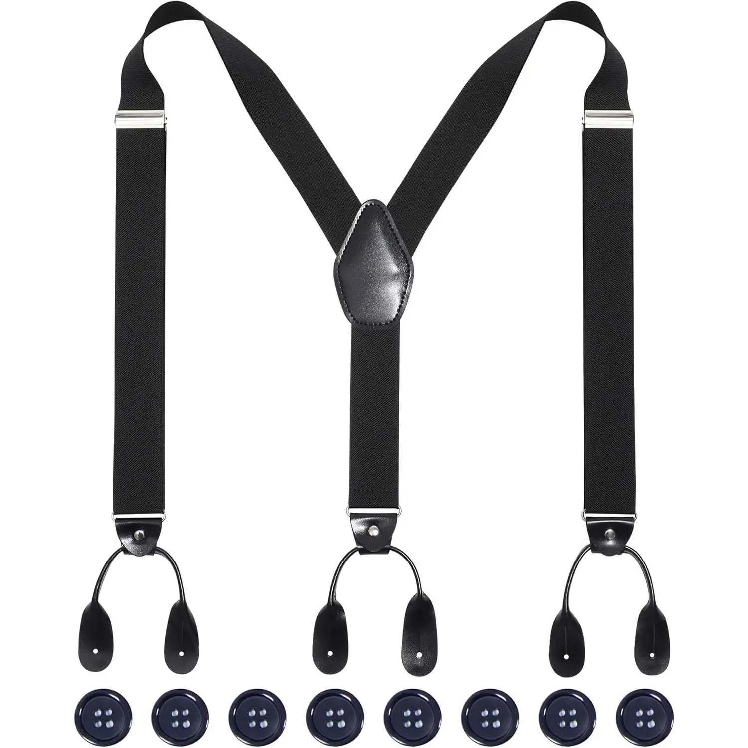 Men's Classic Y-Back Button End Suspenders - 1.4" Extra Wide Adjustable Elastic Braces with Genuine Leather Loops for Suits & Tuxedos