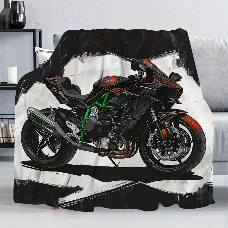 1Pc creative cool motorcycle blanket, multi-purpose: camping, bedroom, living room blanket, office lunch break blanket, car, etc., four sizes to choose from, holiday gift home blanket