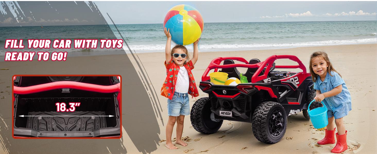 24V Ride on Toys for Big Kids 10AH Real Spacious 2-Seater, 4 x75W Motor 5MPH Ride on Car Kid UTV for Kids 3-8, EVA Tire, Remote Control, Bluetooth Music, 4 Spring Suspension (Red)