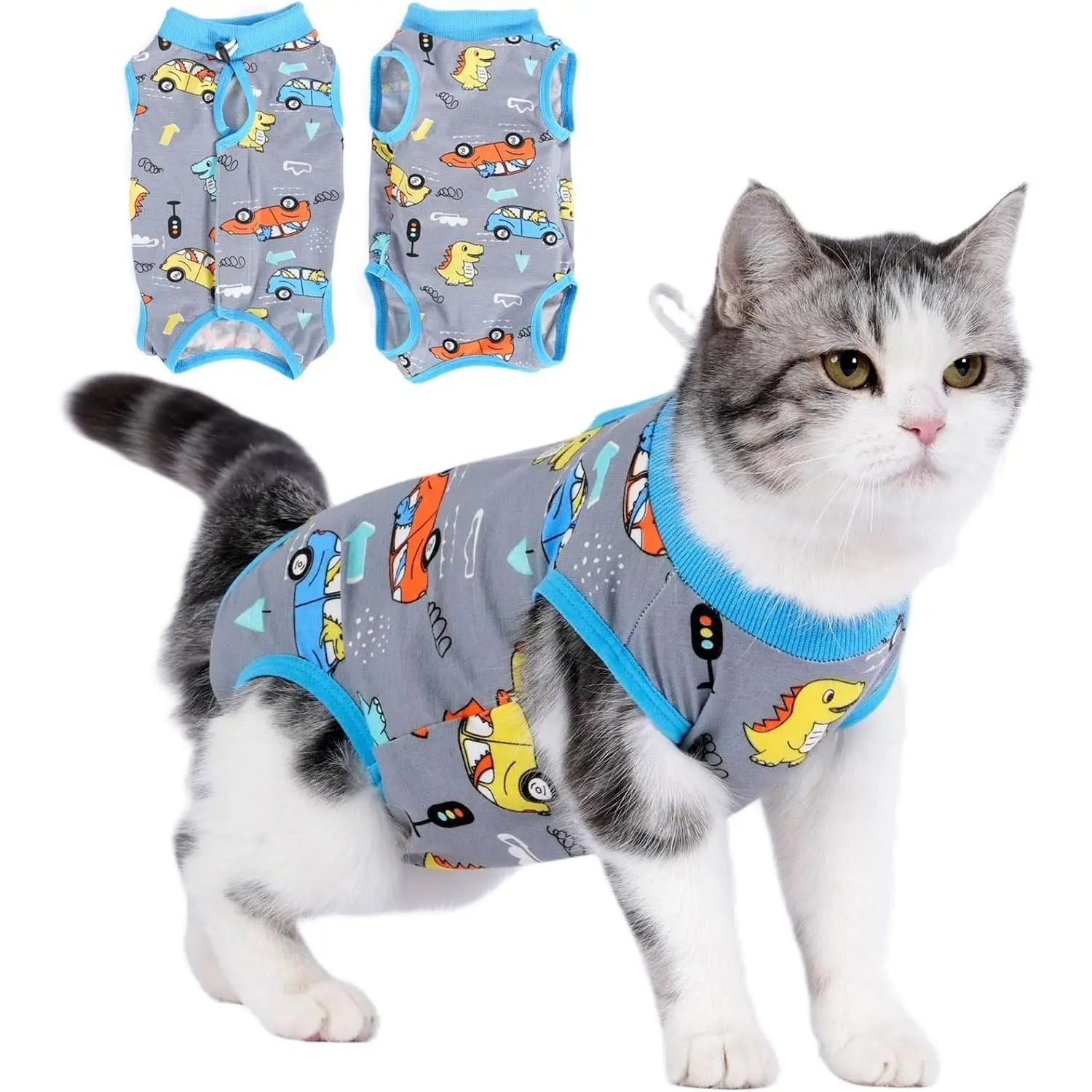 Cat Recovery Suit Cat Onesie for Cats After Surgery Female Male Spay Kitten Neuter Surgical Bodysuit Post Surgery Cone of Shame Alternative Anti Licking (Gray, Large)