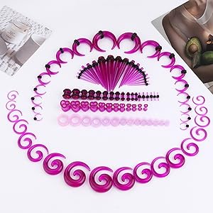 FASACCO 98 Count Ear Stretching Kit 14G-00G Ear Gauges Expander Set Acrylic Tapers and Plugs & Silicone Tunnels Taper Spiral Tapers Gauges for Ears