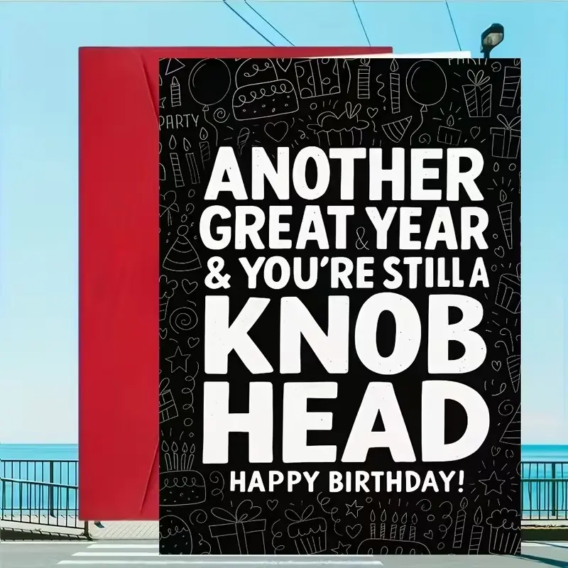 1SET Funny Knob Head Birthday Christmas Greeting Cards With Envelopes, Rude Humor Doodle Background Holiday Note Cards, Novelty Xmas & Birthday Gift Cards For Best Friends