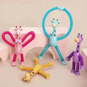Giraffe Telescoping Tube Toy  Luminous Stretchable Puzzle Suction Cup Toy Cartoon Animal Sensory Fidget Toy Interactive