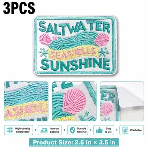 3pcs-Pack Saltwater Seashells Sunshine Iron On Embroidered Patches Trendy Summer Aesthetic Jacket Patches