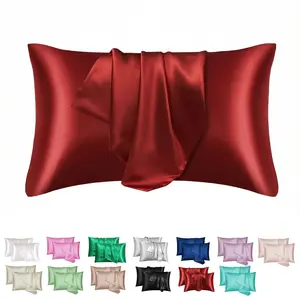 2/4-Pack Wine Red Satin Pillowcases - Cooling & Silky Smooth Imitation Silk Covers with Envelope Closure, for Hair & Skin Care, Ideal for Bedroom, Hotel & Gifting for Men and Women (No Pillow Core)