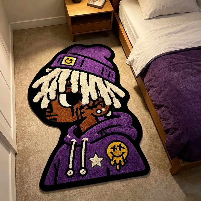 American Style Cool Flame Portrait Rug, Unique Fashion Floor Mat, Soft Comfortable, Foldable, Easy to Clean, for Living Room, Bedroom, Hotel, Polyester Fiber Rug
