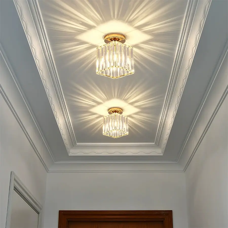 Modern E27 Crystal Chandelier Ceiling Light Fixture, Home Ceiling Lighting, Metal Glass Shade, Hardwired Design for Home Hallway Balcony, 85v-265v, Home Decor Light