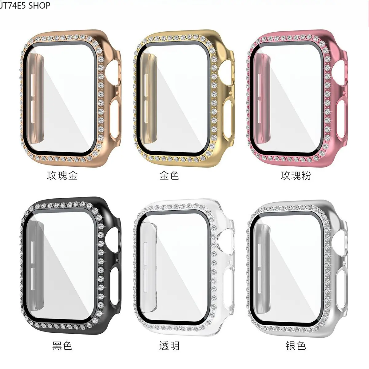 Electroplated Double Rhinestone PC Integrated Tempered Film Protective Case Compatible with Apple Watch Series 10 / Series 11, Bling Diamond Shockproof Watch Cover