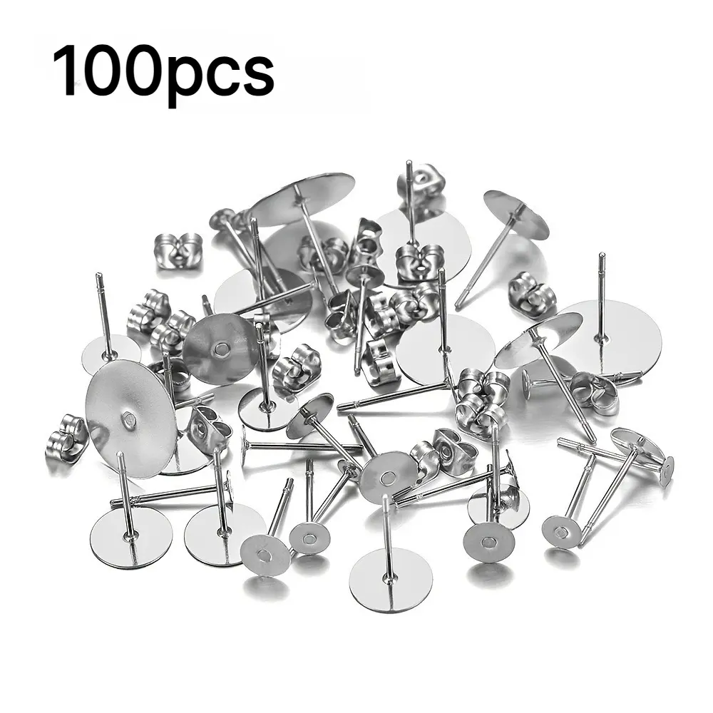3-12mm Stainless Steel Earrings, Flat Disc, Earring Holder, Ear Needle Set, Making DIY Earrings