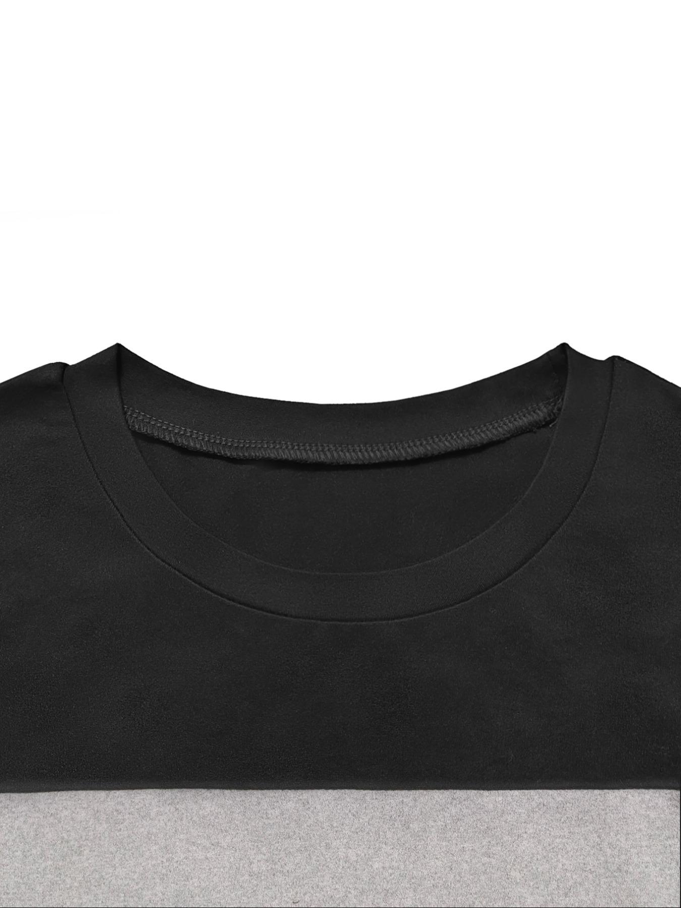 Two-piece Set Women's Colorblock Round Neck Tee & Plain Skinny Pants, Casual Long Sleeve Fitted T-shirt & Trousers for Fall & Winter, Women's Clothes for Daily Wear, Outfit, Womenswear