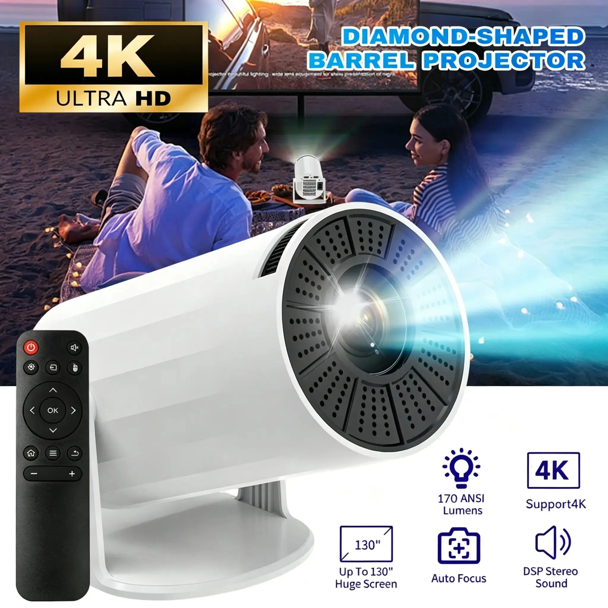 Multifunctional Portable Mini Movie Projector, 2.4G/5G WiFi‑6 & Bluetooth 5.4, 4K Decoding, iOS/Android Screen Mirroring, 130‑Inch Display, Home & Outdoor Use, Ideal Holiday Gift