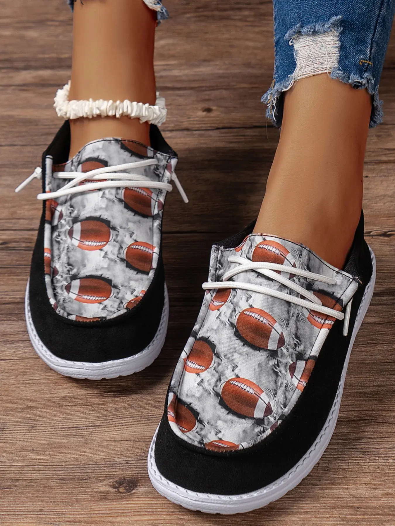 Rugby Print Casual Shoes for Women, Simple Strap Design, Daily Wear, Shopping, Home, Comfortable Slip-Ons