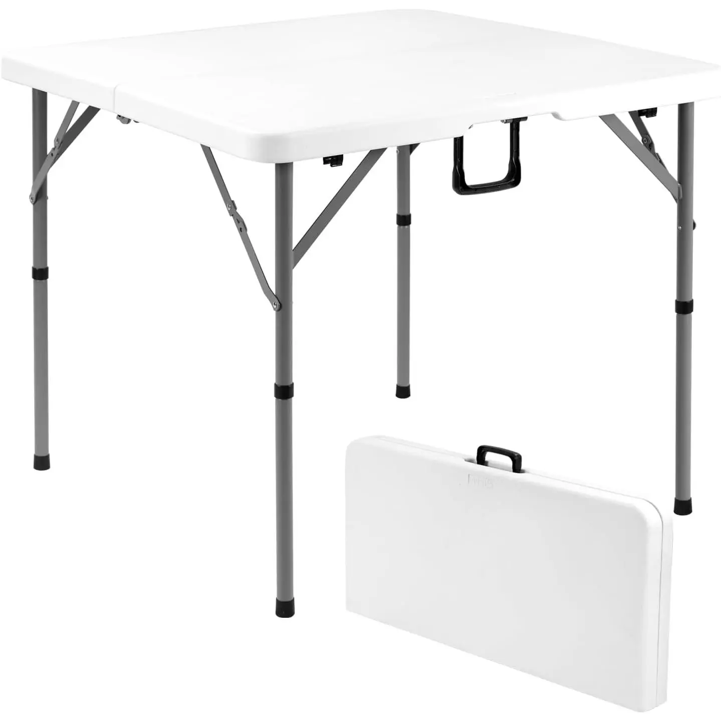 34" Folding Square Card Table, Portable Heavy Duty HDPE Fold-in-Half Folding Table with Carrying Handle for Indoor/Outdoor Use – Ideal for Picnic, Camping, Parties, White