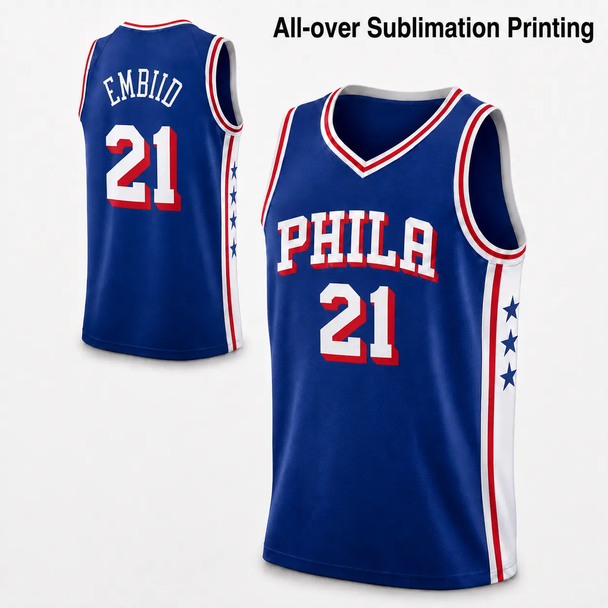 Unisex Philadelphia Embiid #21 Royal Basketball Jersey, All-over Sublimation Printing Game Day Fan Shirt, Vintage Sports Jersey Streetwear Outfit for Men Women
