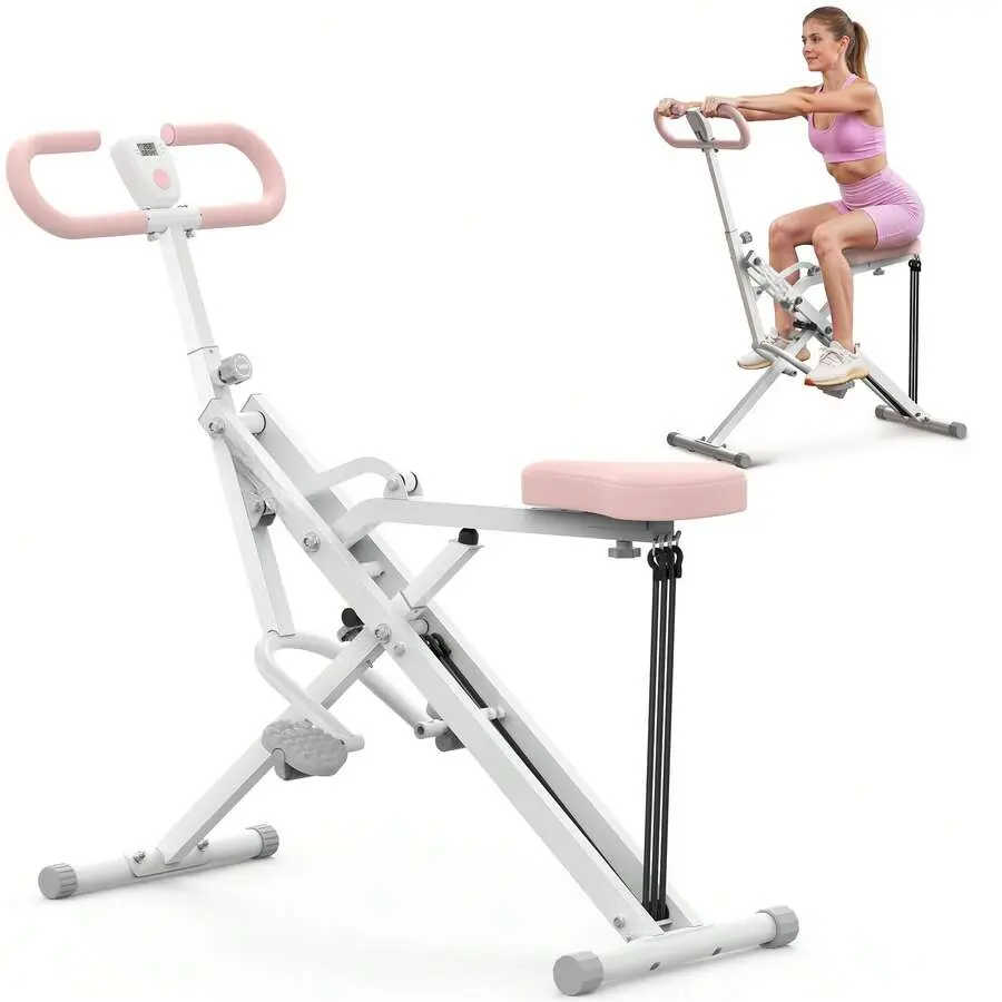 Folding Seated Rowing Machine Home Gym Equipment Resistance Band Rower Compact Low Impact Cardio Workout for Arms Core Glutes Strength Training