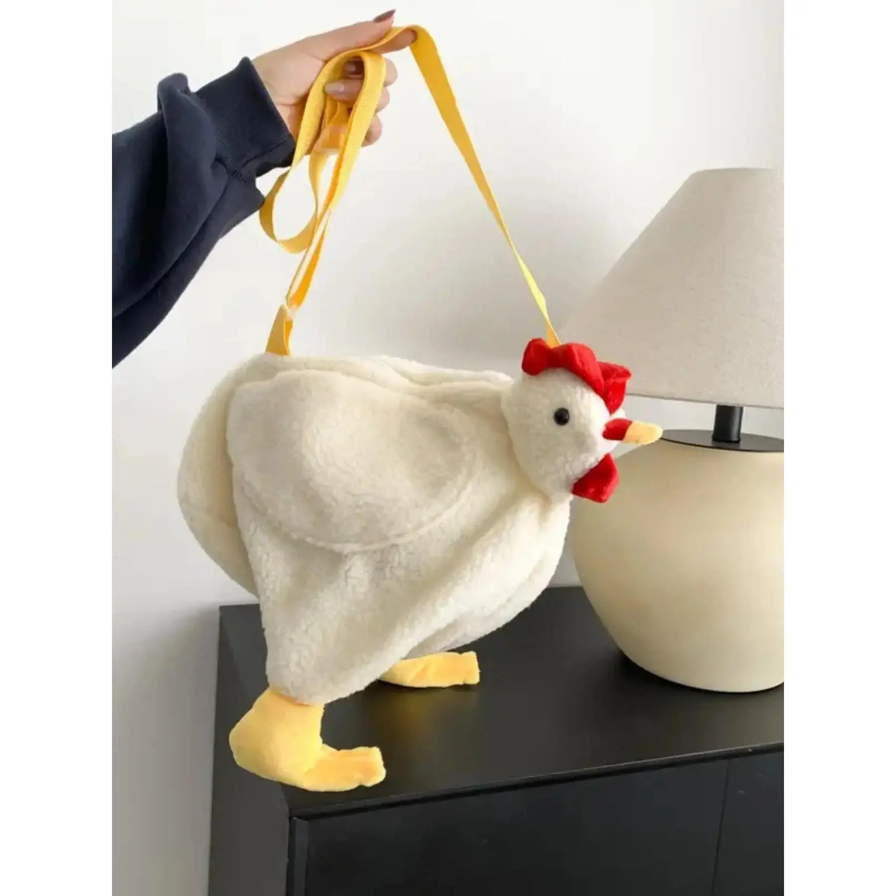 Women's Kawaii Animal Fluffy Chicken Crossbody Bag - Synthetic One Size Mini Purse with Adjustable Strap for Daily Use & Outdoor Sports