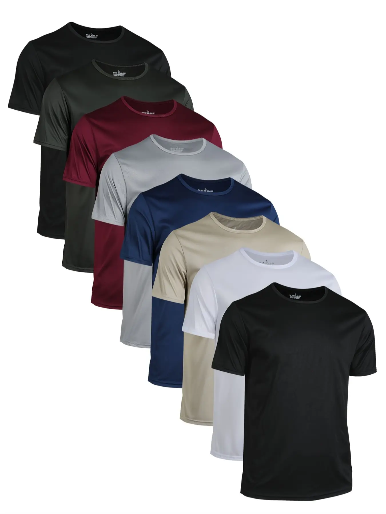 8-Pack Men's Quick-Dry Crew Neck T-Shirts, Soft Polyester, Solid Color, Casual Outdoor Wear, Sporty Running, All Seasons, Quick Drying Sportswear