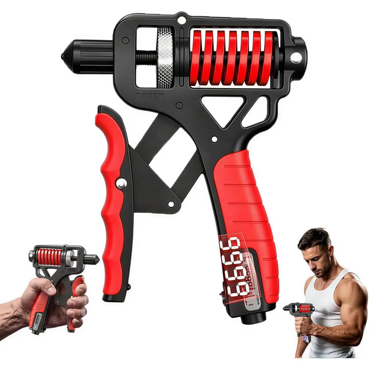 Ergonomic Adjustable H-Grip Hand Trainer Forearm Strengthener, 11-360 Lbs Resistance TPR Non-Slip Handle, LED Counter with Accidental Reset Protection for Therapy Stress Relief