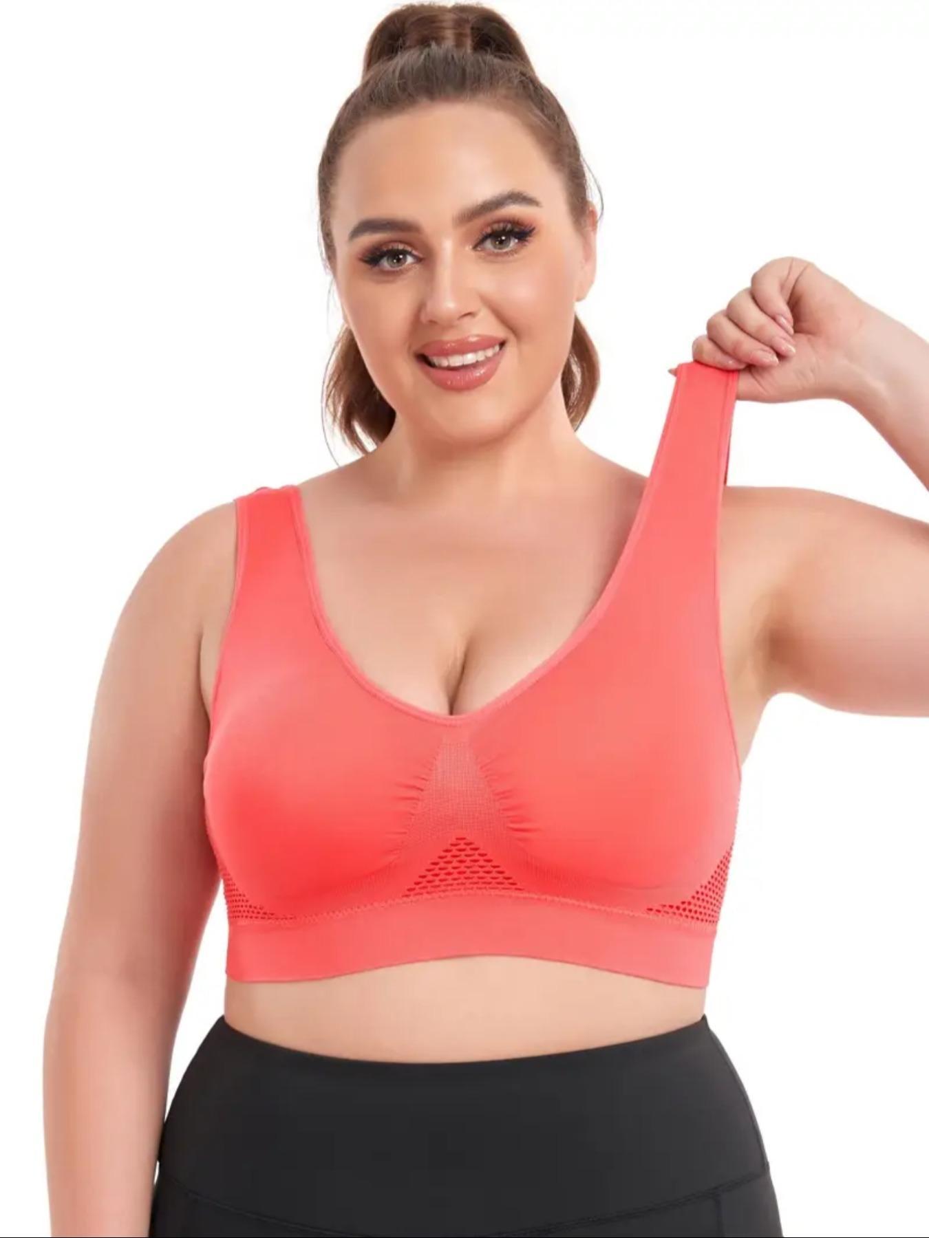 Plus Size Women's Plain Hollow Out Wireless Seamless Bra, No Padding,Breathable Comfortable Shockproof Bra for Daily Wear, Women's Lingerie for All Seasons