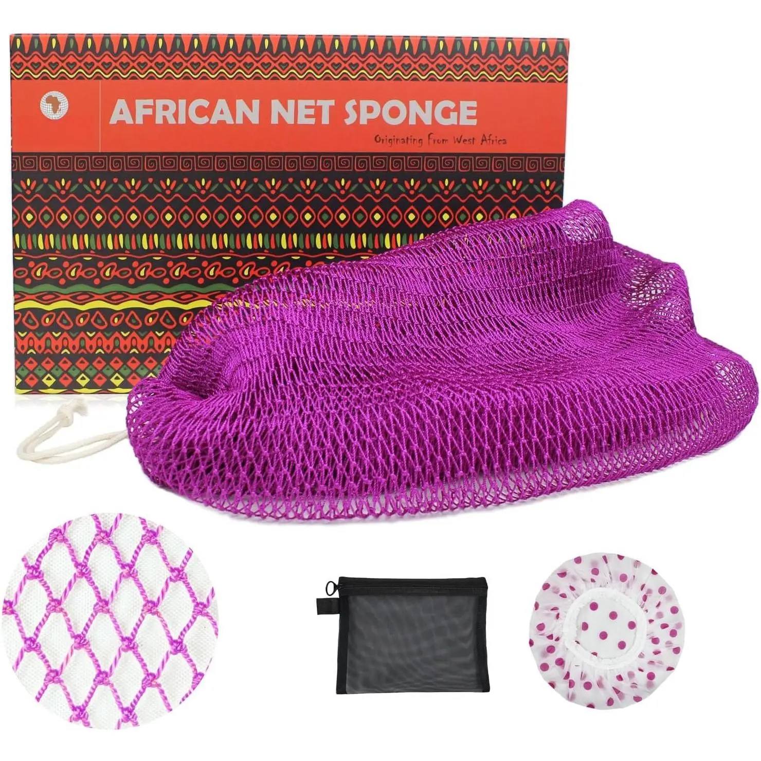 Net Sponge Authentic   Net Sponge with Knots Real Sapo Sponge with Handles Afro Scrub Net Bath Cloth for Shower ()