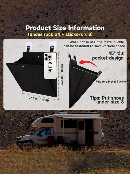 Wall Shoe Racks 2/4/6 Pack, RV Shoe Rack, Self-Adhesive RV Accessories for Inside Shoe Organizer, RV Storage and Organization, Space Saving Wall Mounted Shoe Rack with Deep Pocket fit 1 Pair Shoes