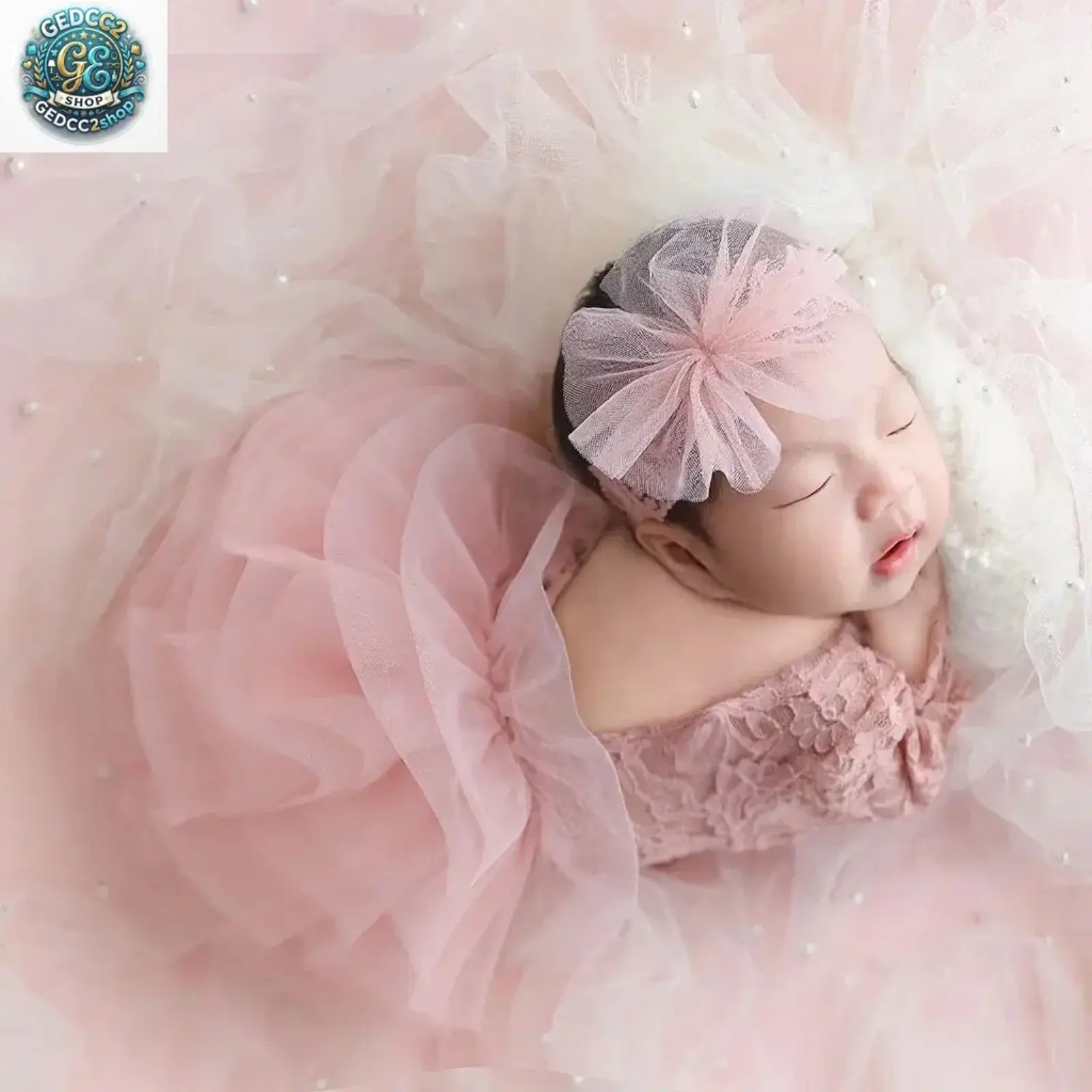 Newborn Baby Girl Photography Outfit, Cute Lace Romper with Headband, Infant Photoshoot Props Set for Baby Pictures, Shower Gift