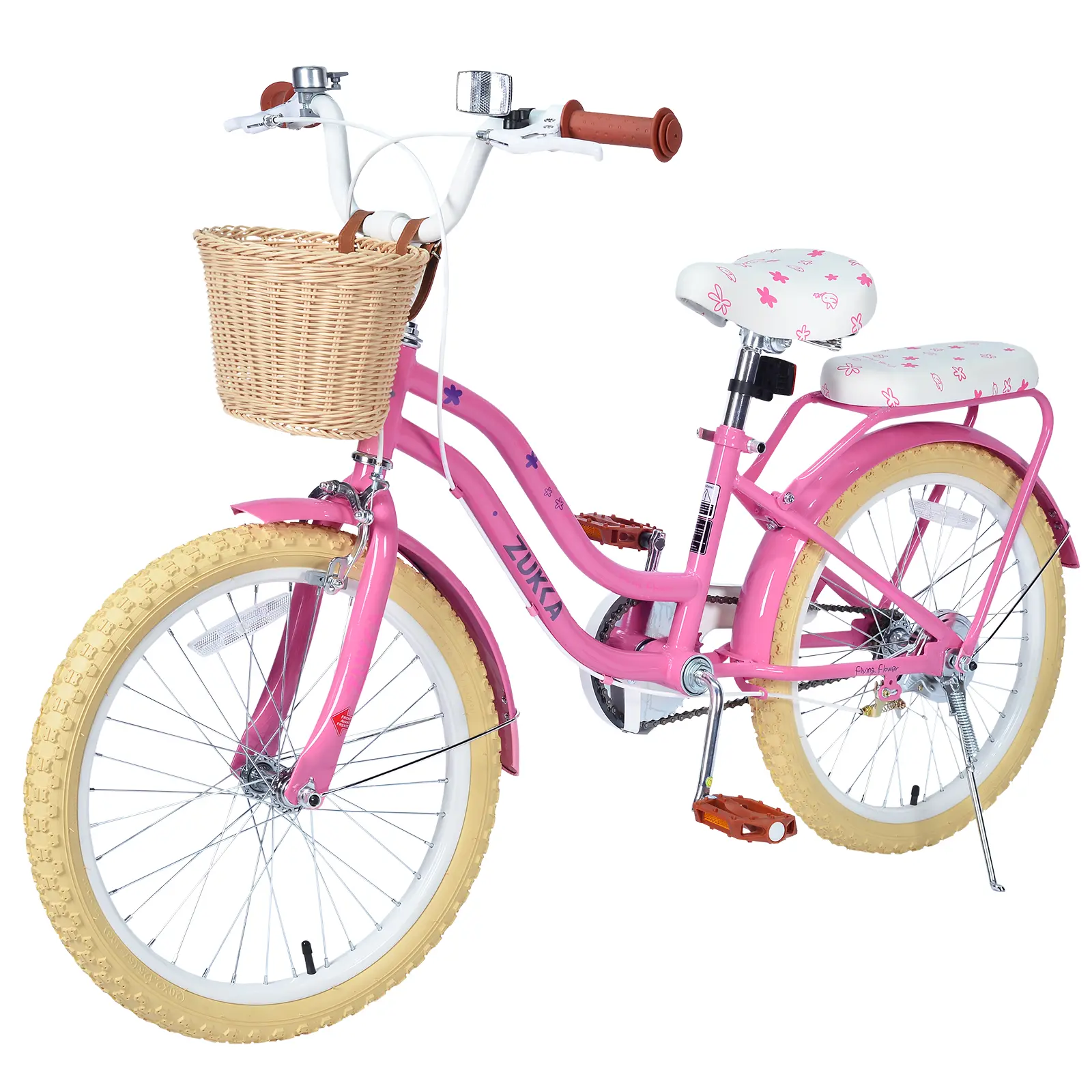 20 in Vintage Girls' Pink Pedal Powered Cruiser Bike Steel Retro Kids Bicycle with Cute Front Basket Brown Leather Saddle Leather Grips 20*2.125 Tires Ideal Birthday Gift 7-10 Year Old Girls,Rechargeable