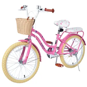 20 in Vintage Girls' Pink Pedal Powered Cruiser Bike Steel Retro Kids Bicycle with Cute Front Basket Brown Leather Saddle Leather Grips 20*2.125 Tires Ideal Birthday Gift 7-10 Year Old Girls,Rechargeable
