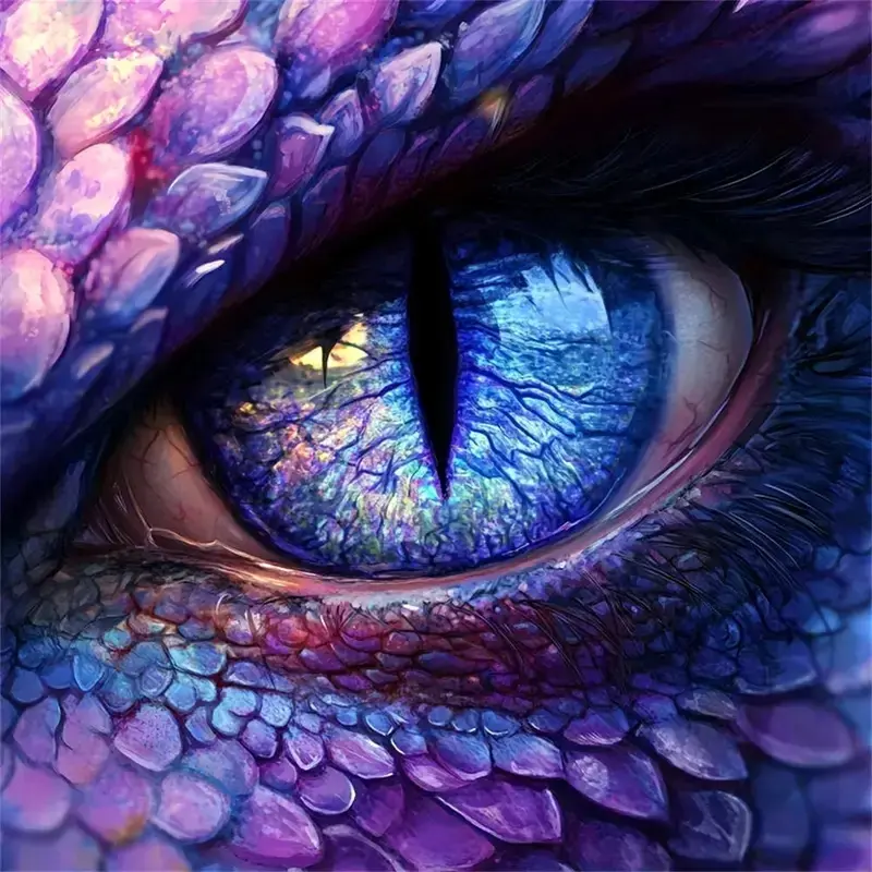 5D DIY Diamond Painting Kit - Fantasy Purple Dragon Eye Close Up Art, Iridescent Scales Magical Mythical Creature Design, Perfect for Birthday, Game Fan Gifts, Dark Fantasy Gaming Room Wall Decor & Relaxing Hobby Crafts!
