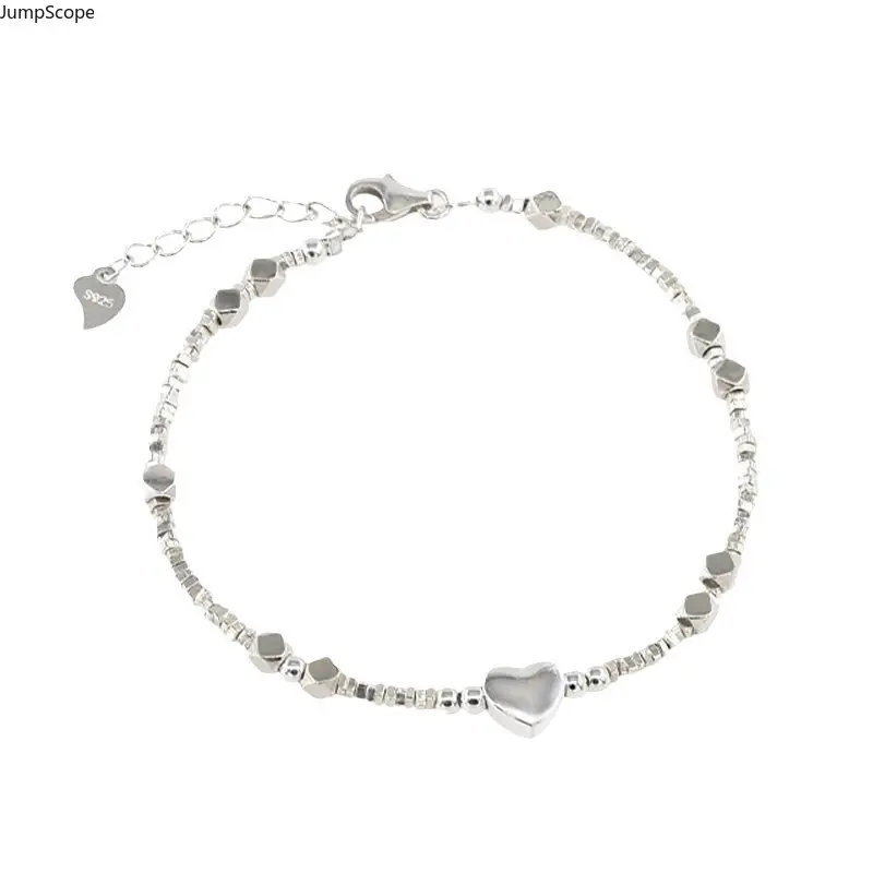 Women's Minimalist Adjustable-Size Crushed Silver Bead Bracelet Set - Heart Beads, Engraved Tag, Stackable Wrist Jewelry for Daily Wear, Birthday Friendship Gift (Indoor Recreation Accessory)