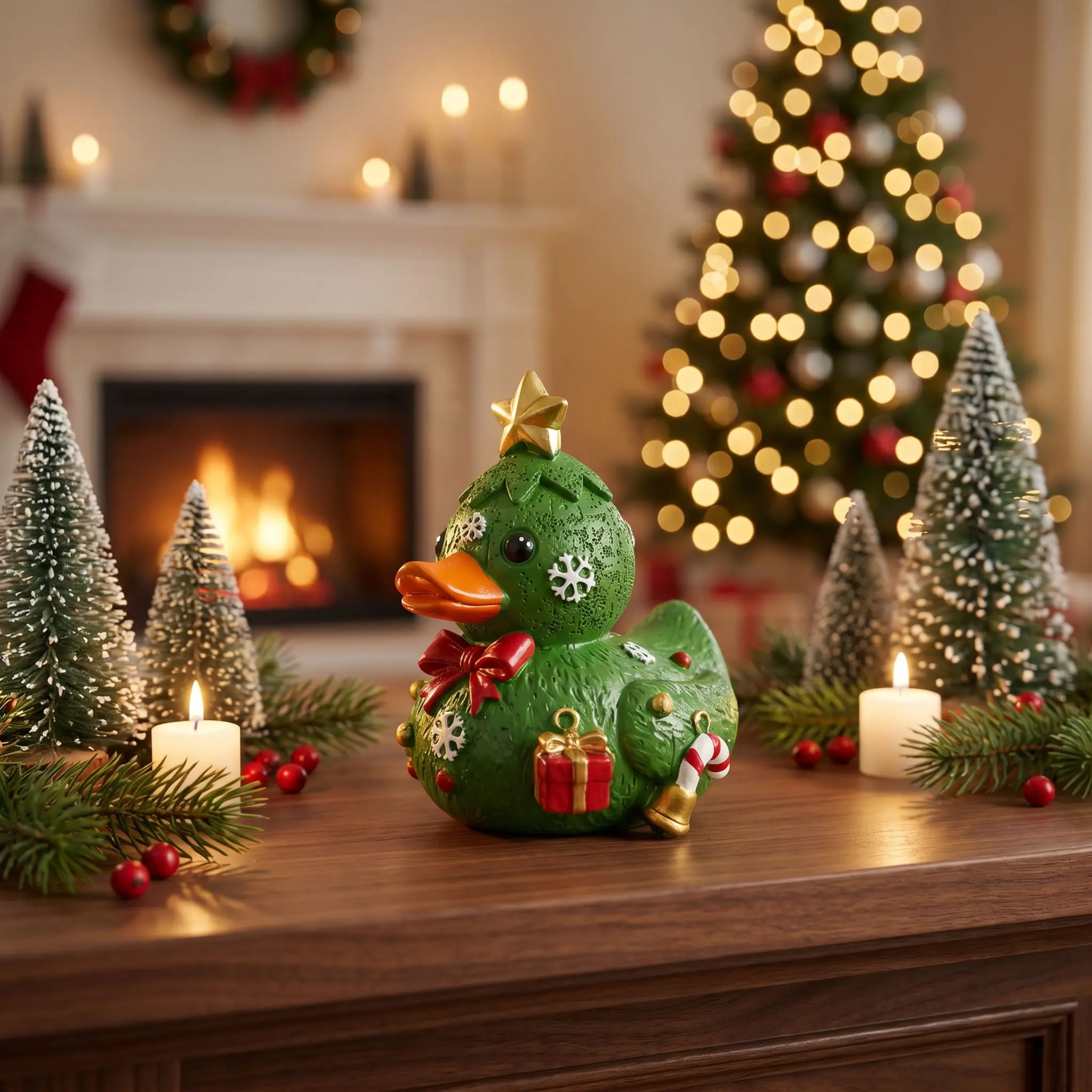 Christmas Tree Duck Statue Ornament, Resin Craft, Home Decor, Desktop Miniature, Christmas Decoration, Small Gift, 1pc
