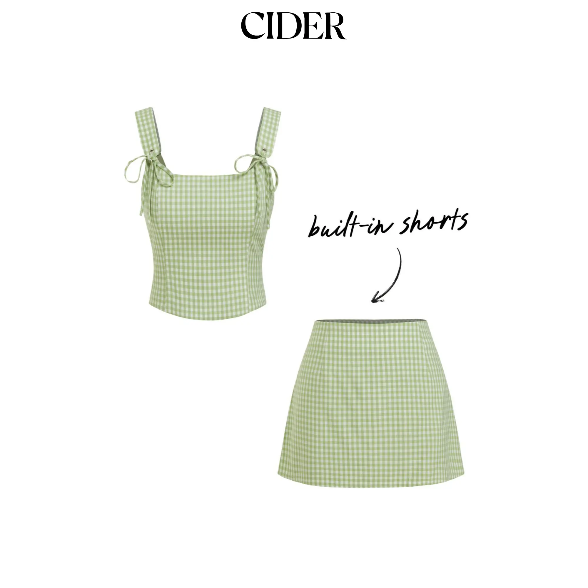 Cider U-neckline Gingham Bowknot Crop Tank Top & Low Rise Mini Skirt Set