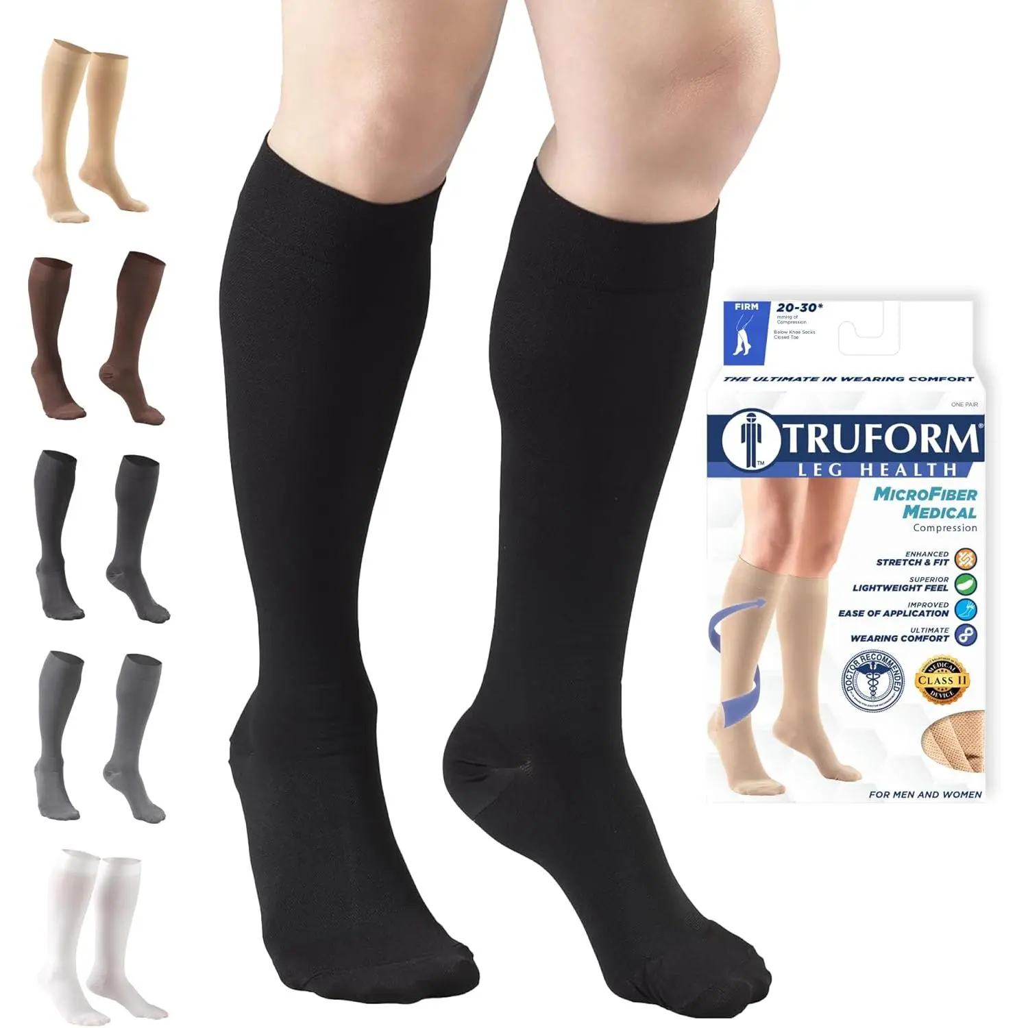 Medical Grade 20-30 mmHg Knee-High Compression Stockings, Single Pair Closed Toe Black Large - Circulation Aid for Men, Swelling Relief
