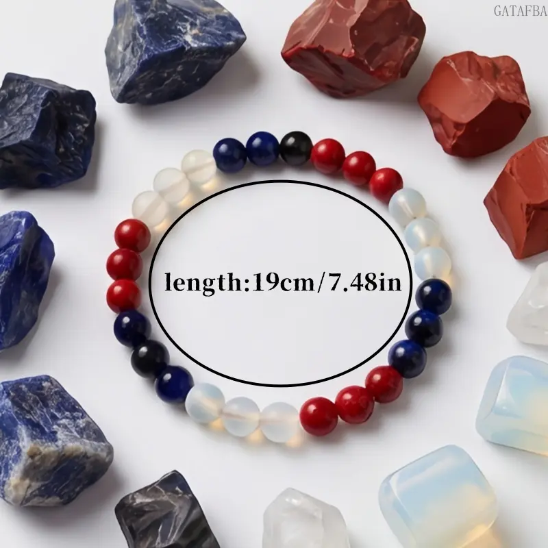 Unisex Red-Blue-White Beads Bracelet-Bangle, 19cm/7.48in Retro Soft Texture Elastic Wrist Jewelry, Adjustable All-Seasons Accessory for Daily Wear & Gifting