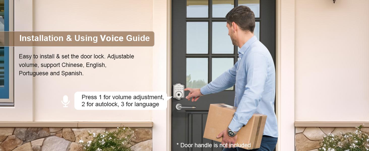 52HZ Fingerprint Door Lock, Keyless Entry Door Lock with Code, Voice Guidance Keypad Deadbolt Locks for Front Door, Anti-Peeping Password, Auto Lock, Easy to Install, Satin Nickel
