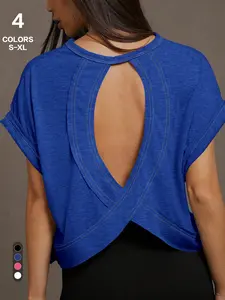 2026 Essnce Cut Out Back Batwing Sleeve Tee, Summer Open Back T-Shirt, Casual Loose Fit, Crew Neck, 4 Colors, S-Xl