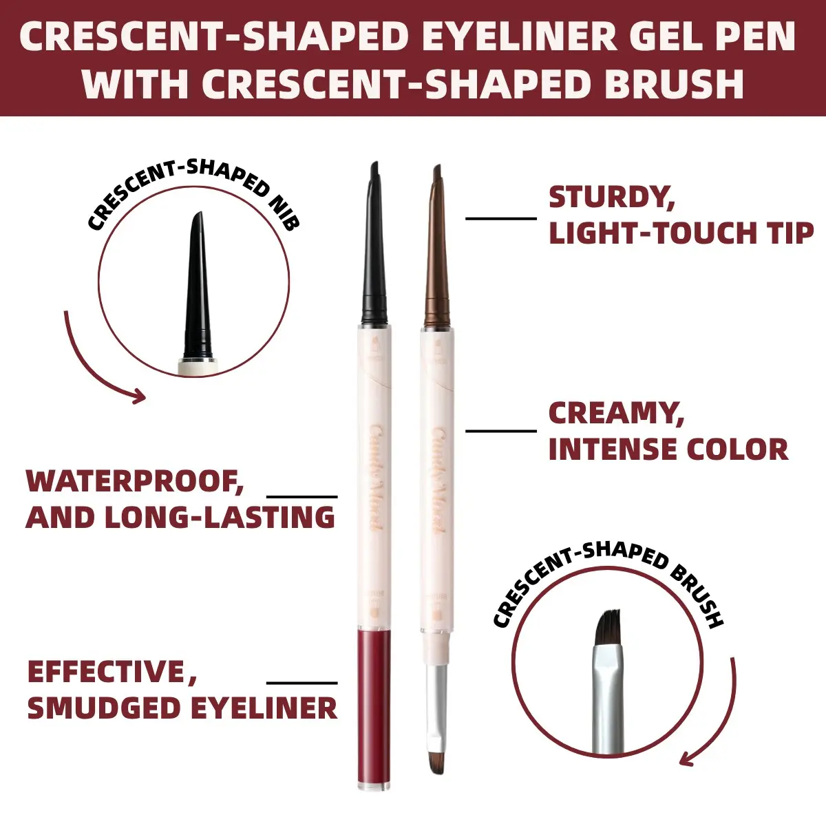 CandyMood Waterproof Eyeliner Pen with Brush, Smudge-Proof and Sweat-Resistant, Perfect for Daily Use, Ideal for Beginners, Single Pack