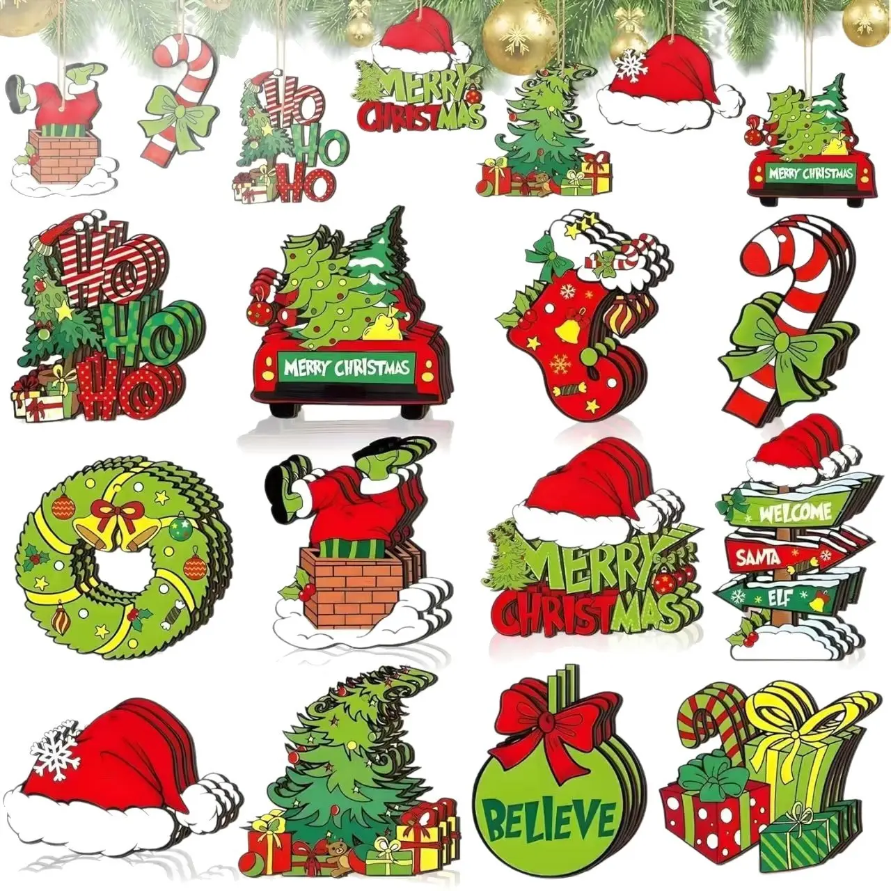 36 Piece Christmas Lime Tree Decorations, Hanging Christmas Ornaments, Festive Holiday Decor, Perfect for Christmas Trees