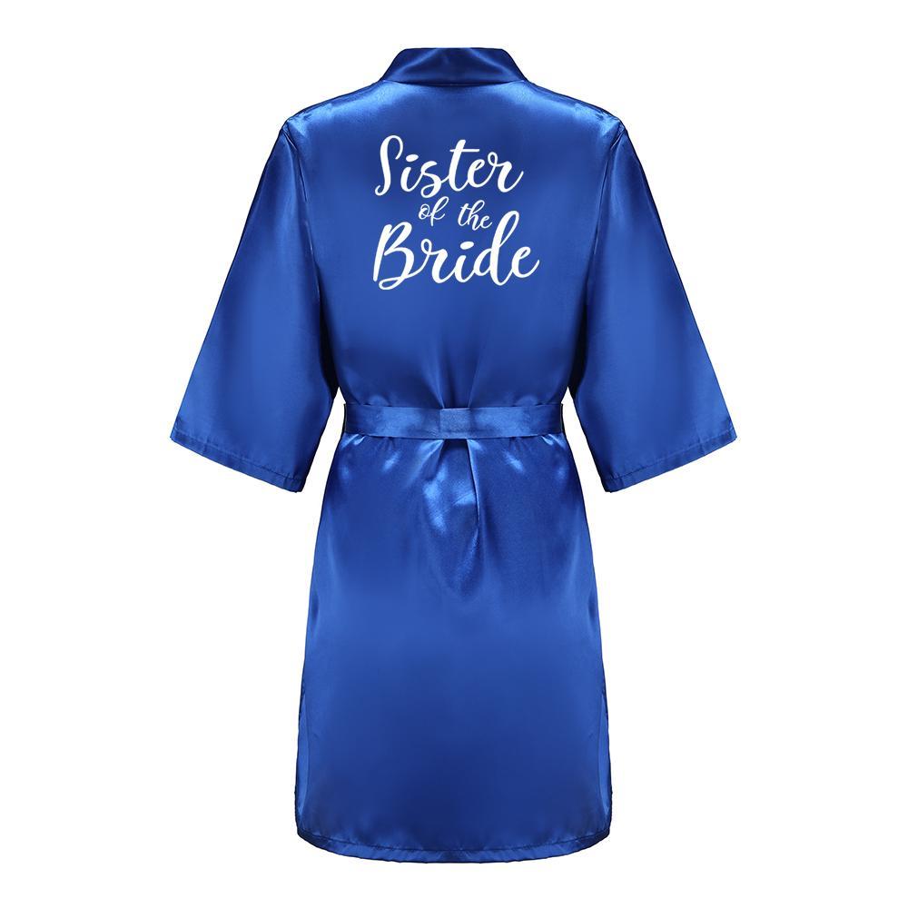 Wedding Party Team Bride Robe With White Letters Kimono Satin Pajamas Bridesmaid Royal Blue Bathrobe