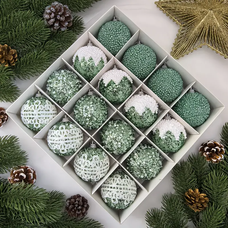 Christmas ball exquisite gift box packaging, 6cm/16 pieces, suitable for Christmas tree decoration and hanging, birthday party, gathering festival ornaments, hanging balls, Christmas decoration, decorative Christmas balls