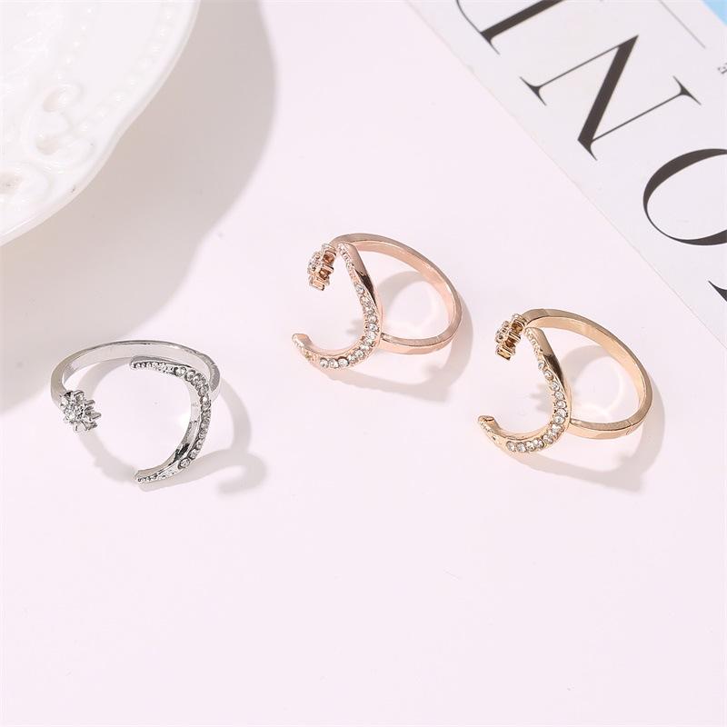 Crescent moon ring, European and American fashion star-moon ring, ethnic style star-moon open ring