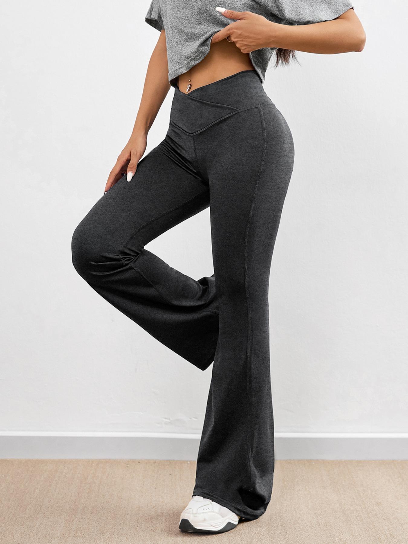 Women's Solid Flare Leg Sports Leggings, Solid Flared Leggings, Casual Comfy Breathable Bell Bottom Trousers for Yoga Gym Workout Running, Ladies Sportswear for All Seasons