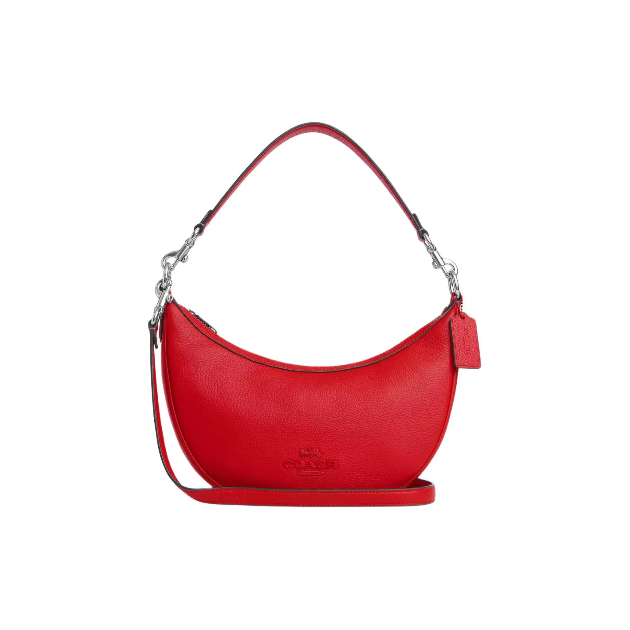 COACH Aria 26 Crossbody Bag for Women – Pebbled Leather, Silver and Bright Poppy Color