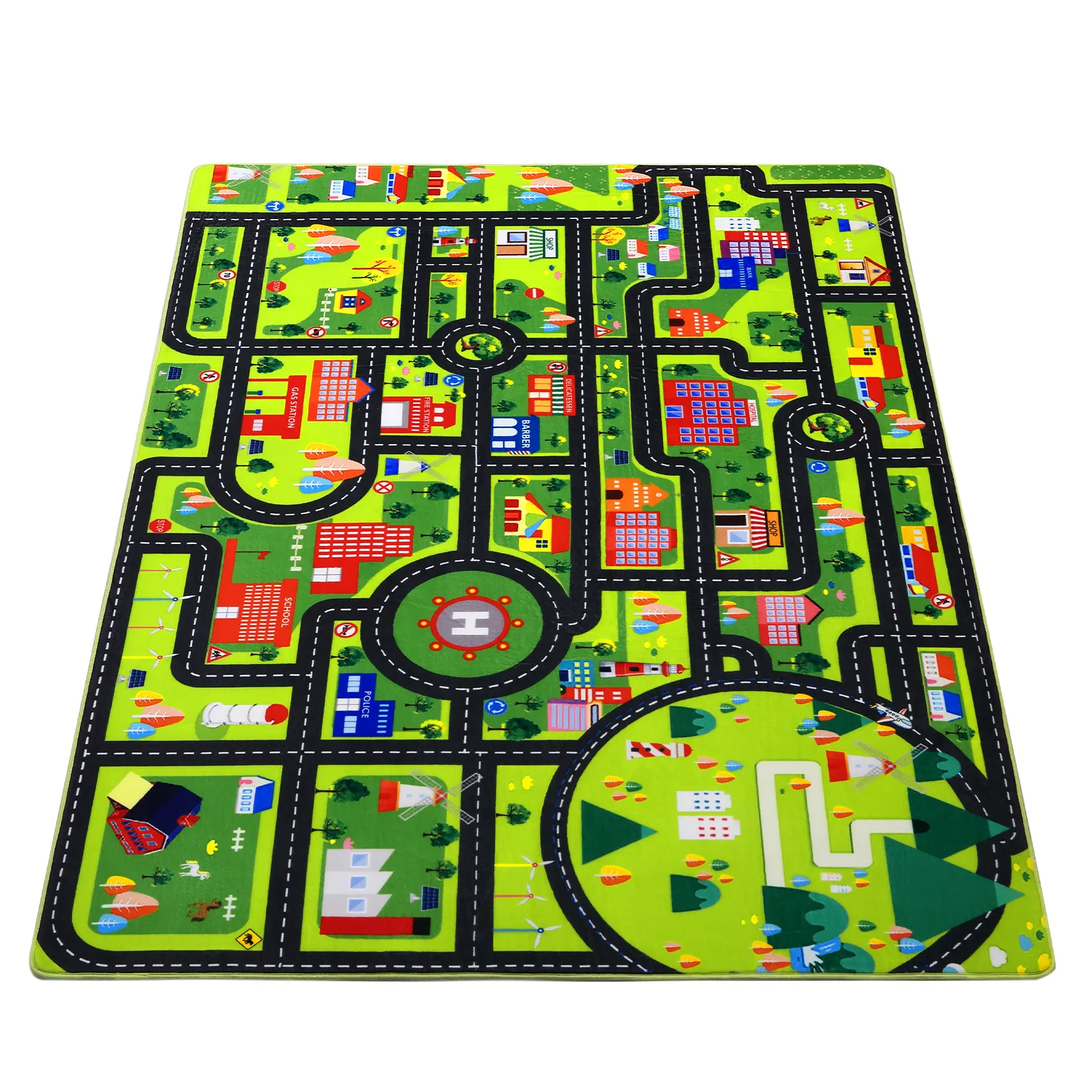 3D City Road Play Rug for Children, Rectangular & Round Options Polyester Play Mat with Detailed Buildings Parking Space, Easy‑to‑Clean Educational Carpet Promotes Kids’ Cognitive Development as Birthday Gift
