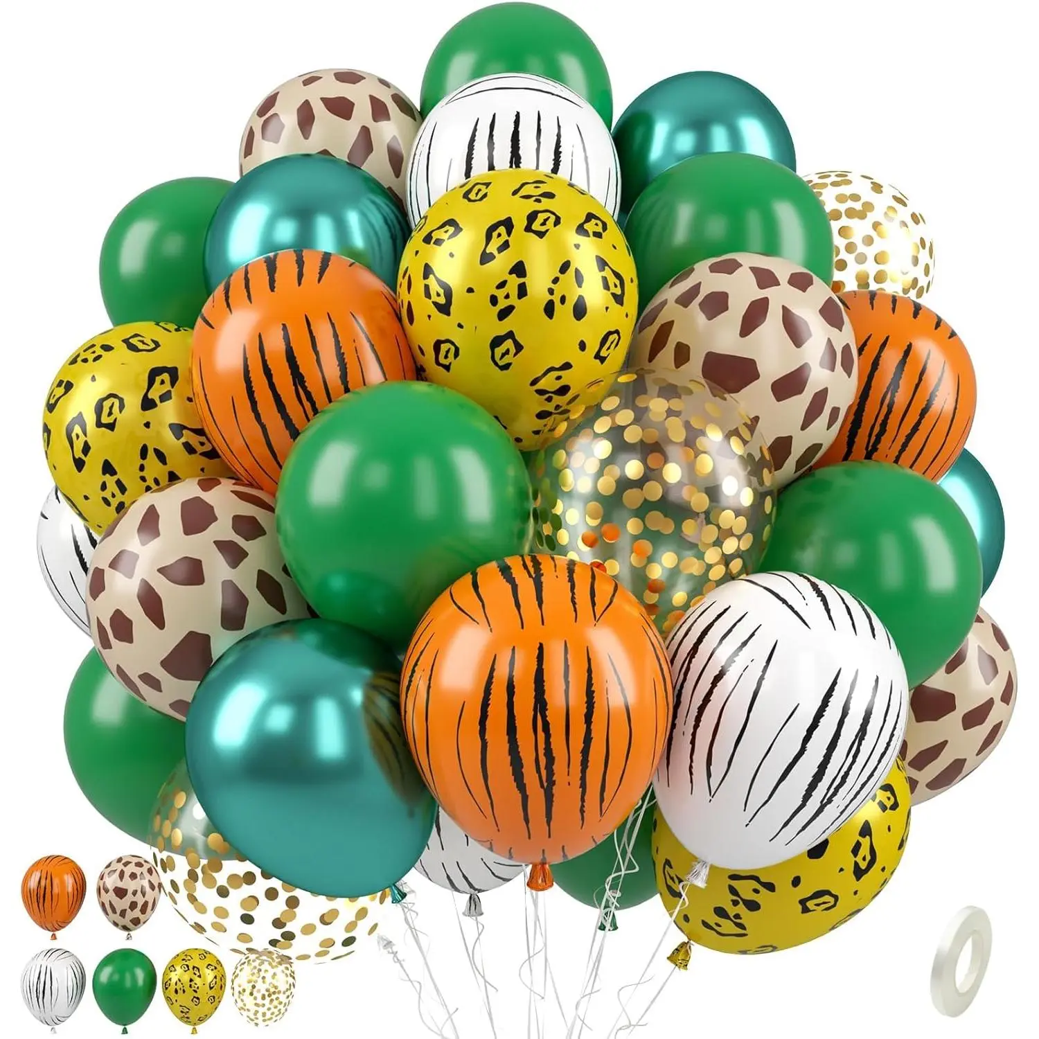 Jungle Safari Balloons, 50 Pcs Animal Print Balloons, 12 Inch Dark Metallic Green Gold Confetti Deer Paw Print Tiger Zebra Leopard Balloons for Birthday Shower Jungle Safari Party Decorations