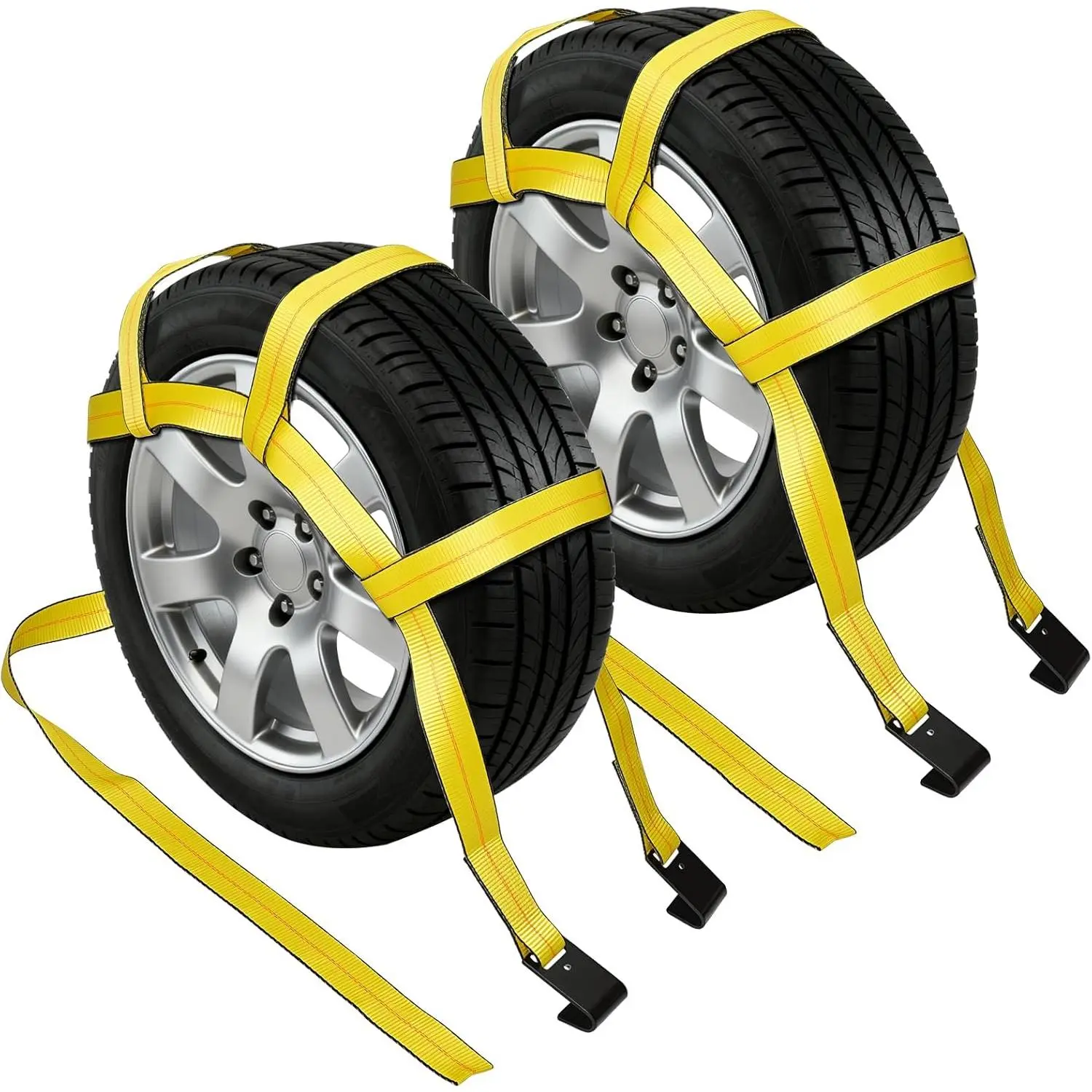 2Pcs Tow Dolly Basket Straps with Flat Hook Fit 14"-19" Tires, Car Wheel Tie Down Strap with 10,000 lbs Breaking Strength